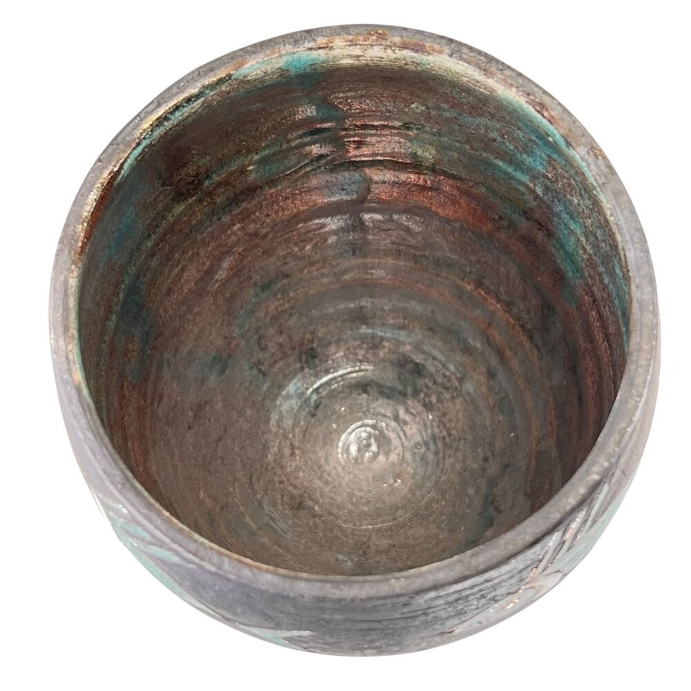 Raku Pottery Fish Vase Teal Black Glazed Textured Iridescent Artistic Signed - Picture 6 of 12
